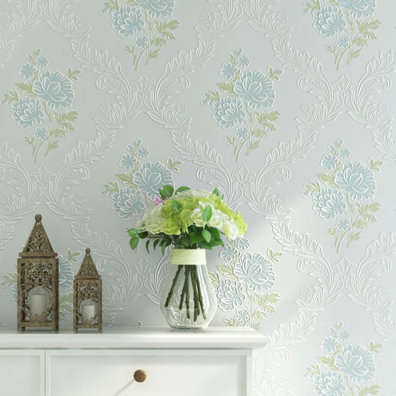 20.5" x 33' Wallpaper Roll Countryside 3D Print Dense Flower Pattern Non-Pasted Wall Covering in Soft Color Blue Clearhalo 'Country wall decor' 'Rustic' 'Wallpaper' Wall Decor' 926906