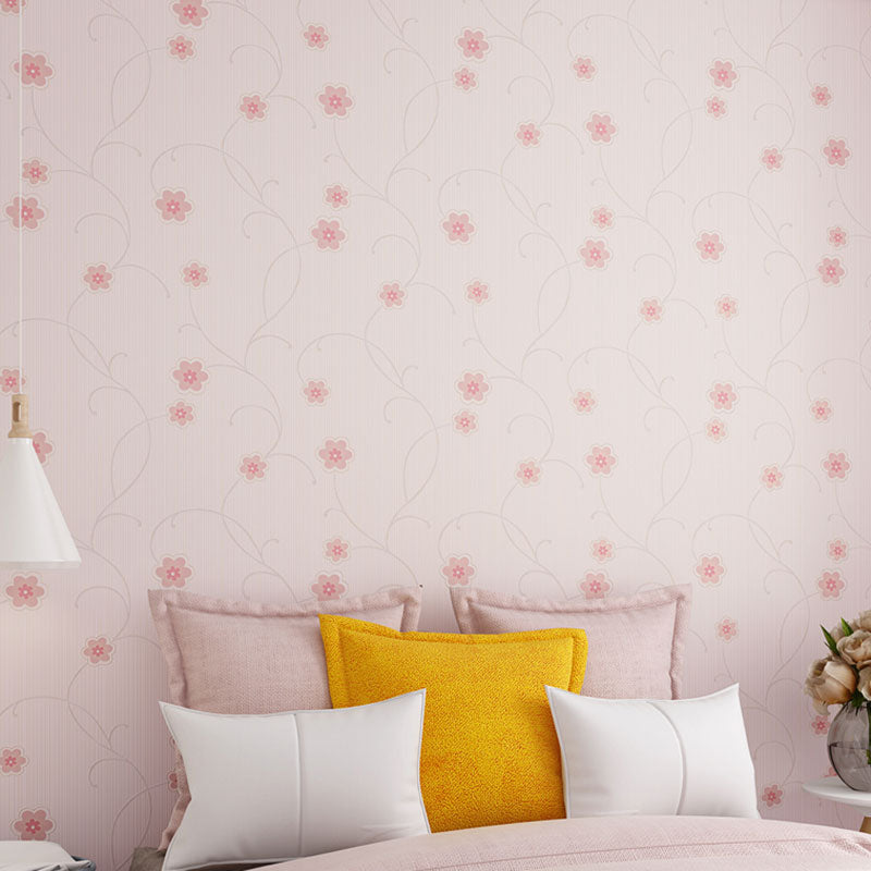 Dense Flower Pattern Wallpaper Roll Non-Pasted Wall Covering, 57.1 sq ft., Natural Color Light Pink Clearhalo 'Country wall decor' 'Rustic' 'Wallpaper' Wall Decor' 926941