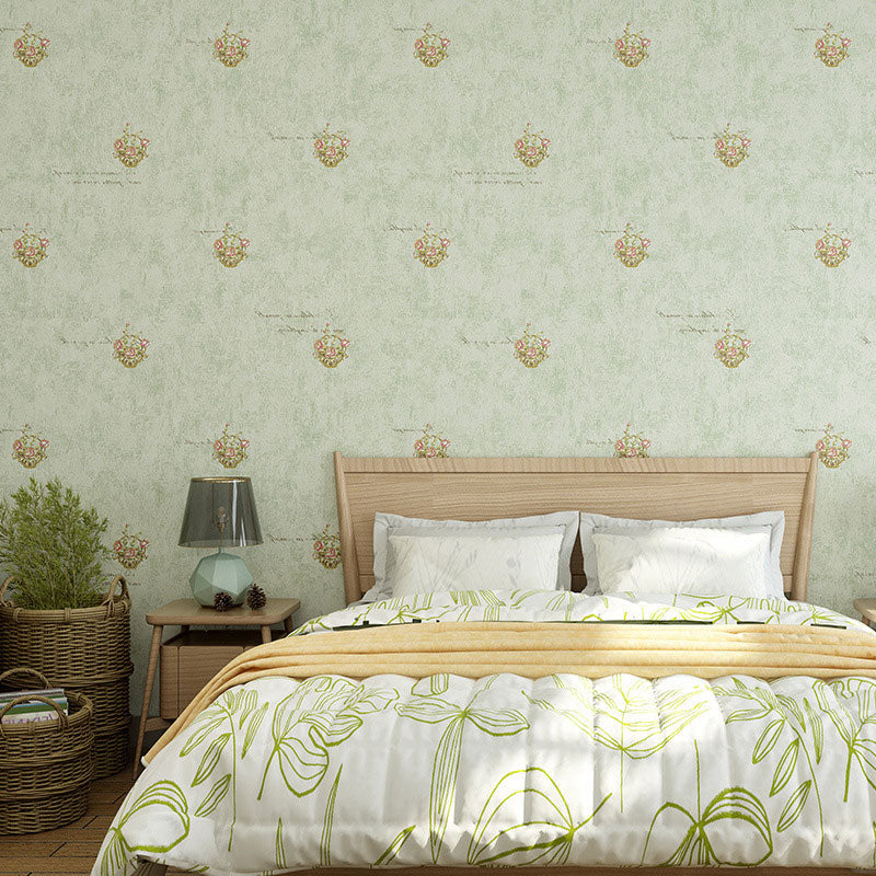 33' x 20.5" Wallpaper Roll Embossed Blossoms Wall Covering, Non-Pasted Light Green Clearhalo 'Country wall decor' 'Rustic' 'Wallpaper' Wall Decor' 927041