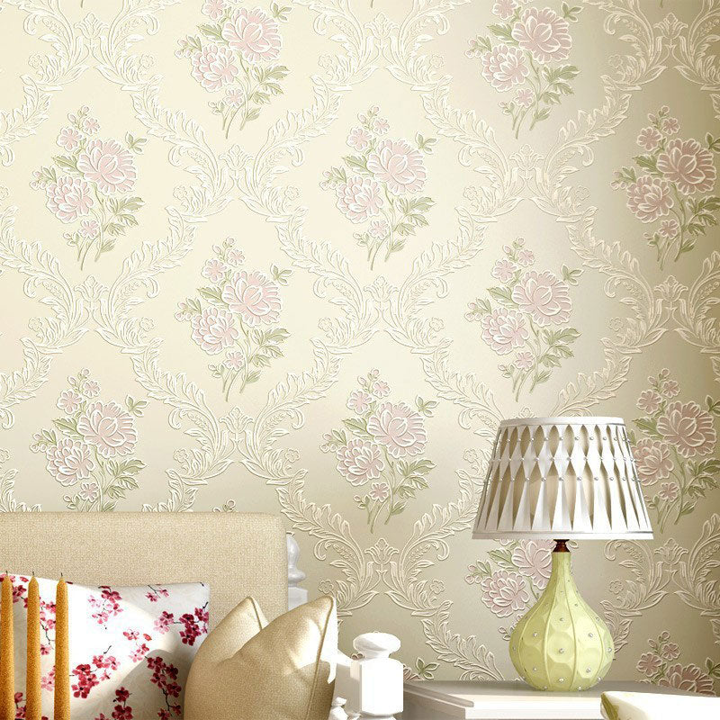 Non-Pasted Wallpaper Roll Fresh Blossoming Flower Wall Covering for Girl's Bedroom Beige Clearhalo 'Country wall decor' 'Rustic' 'Wallpaper' Wall Decor' 927256