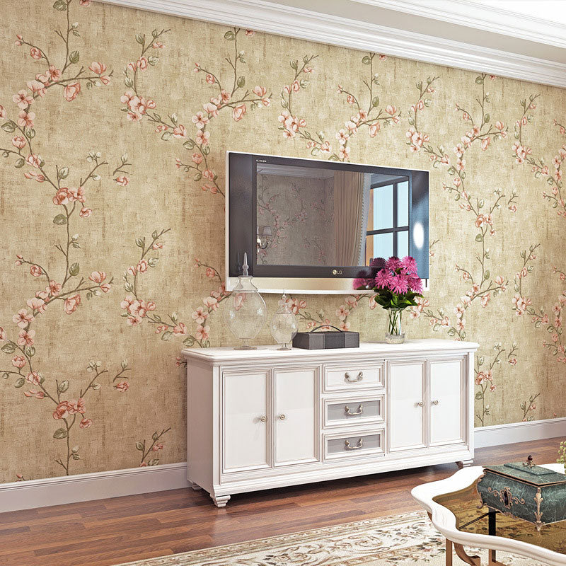 33' x 20.5" Decorative Wallpaper Roll Accent Wall 3D Entwined Blossom Wall Covering Yellow Clearhalo 'Country wall decor' 'Rustic' 'Wallpaper' Wall Decor' 927307