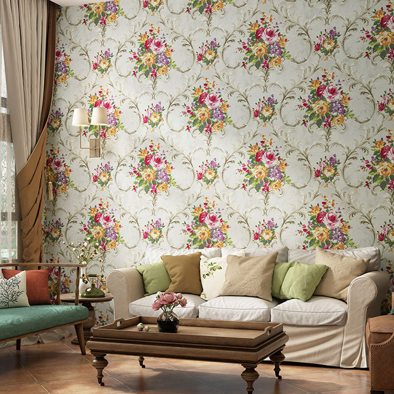 Vinyl 33'L x 20.5"W Wall Covering Non-Pasted Cluster Blossom Wallpaper Roll for Bedroom Yellow-Green Clearhalo 'Country wall decor' 'Rustic' 'Wallpaper' Wall Decor' 927386