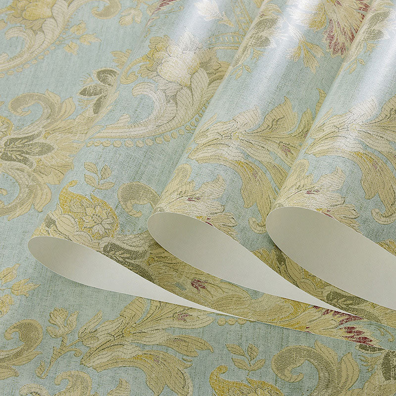 Pastel Green Non-Woven Decorative Wallpaper Vintage Flower Wall Covering, 33 ft. x 20.5 in Clearhalo 'Country wall decor' 'Rustic' 'Wallpaper' Wall Decor' 927404