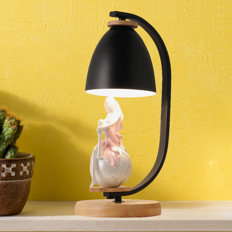 White/Black Finish Bell Shade Table Light Nordic Style 1-Bulb Metallic Desk Lamp with Girl Decor Clearhalo 'Lamps' 'Table Lamps' Lighting' 927937