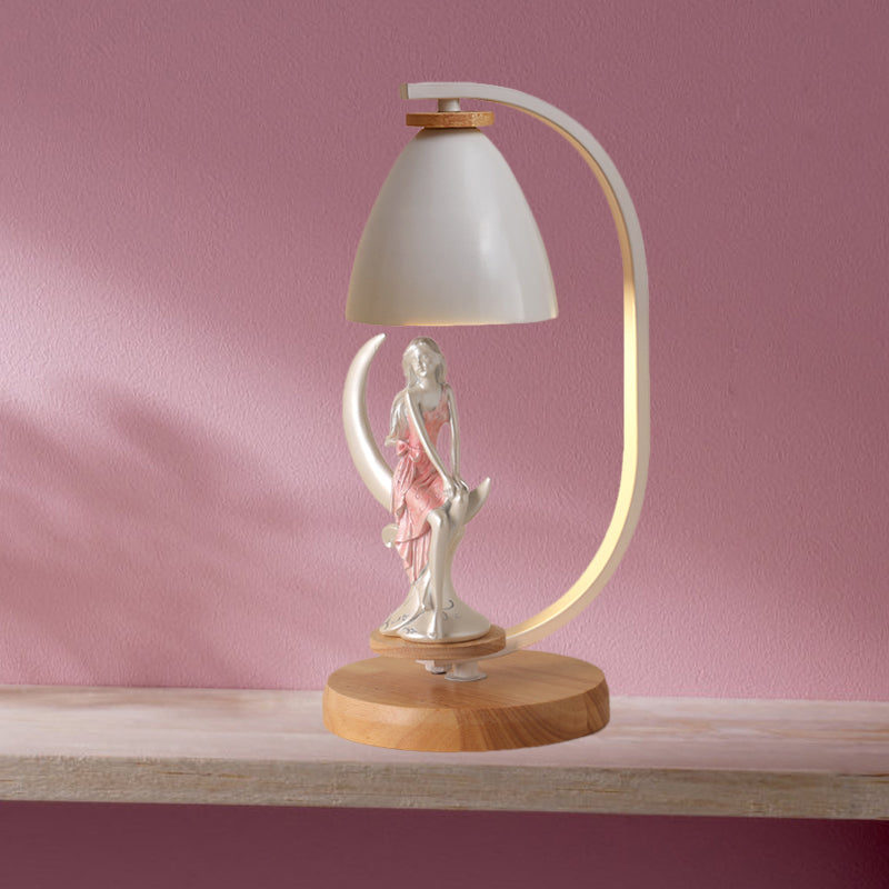 White/Black Finish Bell Shade Table Light Nordic Style 1-Bulb Metallic Desk Lamp with Girl Decor Clearhalo 'Lamps' 'Table Lamps' Lighting' 927943