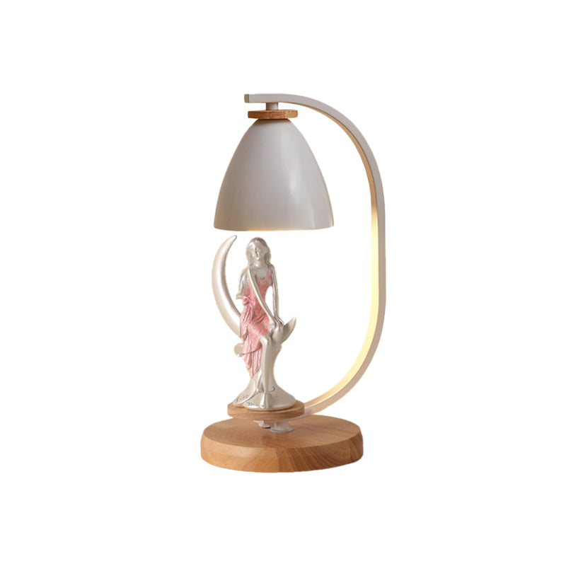 White/Black Finish Bell Shade Table Light Nordic Style 1-Bulb Metallic Desk Lamp with Girl Decor Clearhalo 'Lamps' 'Table Lamps' Lighting' 927944