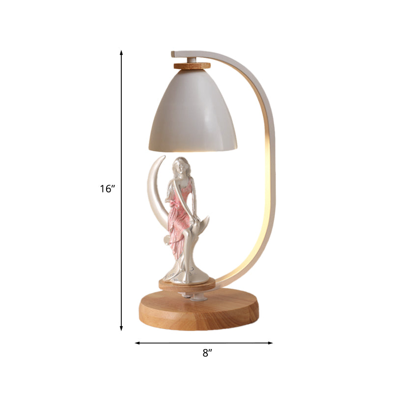White/Black Finish Bell Shade Table Light Nordic Style 1-Bulb Metallic Desk Lamp with Girl Decor Clearhalo 'Lamps' 'Table Lamps' Lighting' 927945