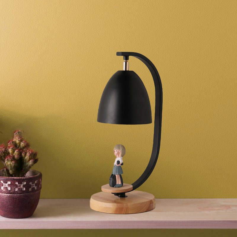 Nordic Conical Nightstand Light Metallic 1 Light Bedroom Table Lamp with Girl Decor in White/Black Clearhalo 'Lamps' 'Table Lamps' Lighting' 927948