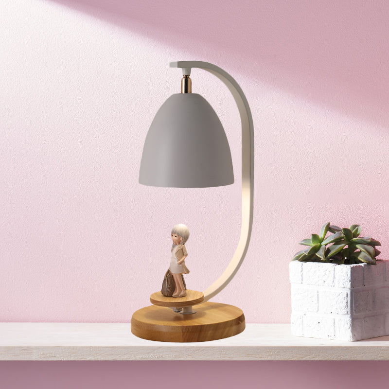 Nordic Conical Nightstand Light Metallic 1 Light Bedroom Table Lamp with Girl Decor in White/Black Clearhalo 'Lamps' 'Table Lamps' Lighting' 927953