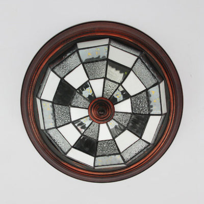 Bowl Shape Ceiling Light Fixture Lodge Stained Glass 1 Bulb Flushmount Ceiling Light in White/Blue/Light Blue/Clear/Blue-White/Dark Blue Clearhalo 'Ceiling Lights' 'Close To Ceiling Lights' 'Close to ceiling' 'Flush mount' Lighting' 92814