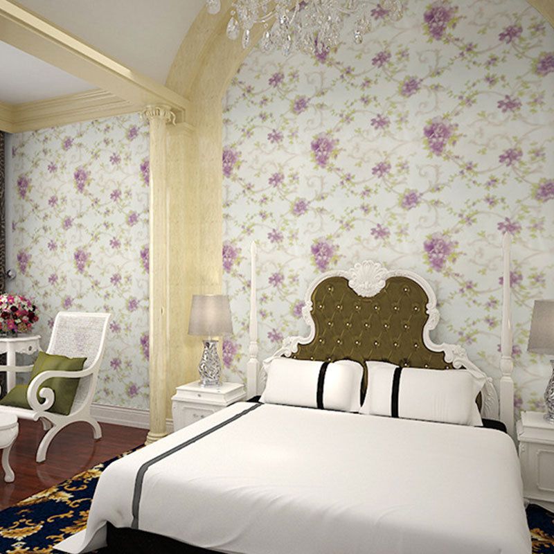 Vinyl 48.4 sq ft. Wallpaper Countryside Easy to Remove Watercolors of Flower Wall Decor Purple Clearhalo 'Country wall decor' 'Rustic' 'Wallpaper' Wall Decor' 928452