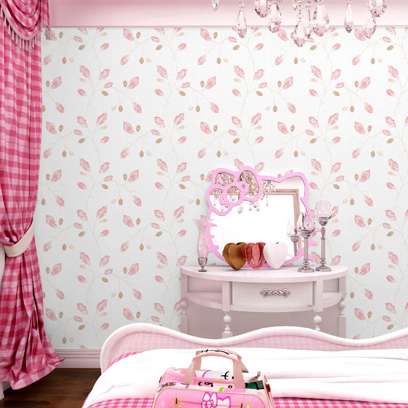 Natural Color Leaf Wallpaper Roll Decorative Non-Pasted Wall Covering, 20.5"W x 31'L Pink Clearhalo 'Country wall decor' 'Rustic' 'Wallpaper' Wall Decor' 928814
