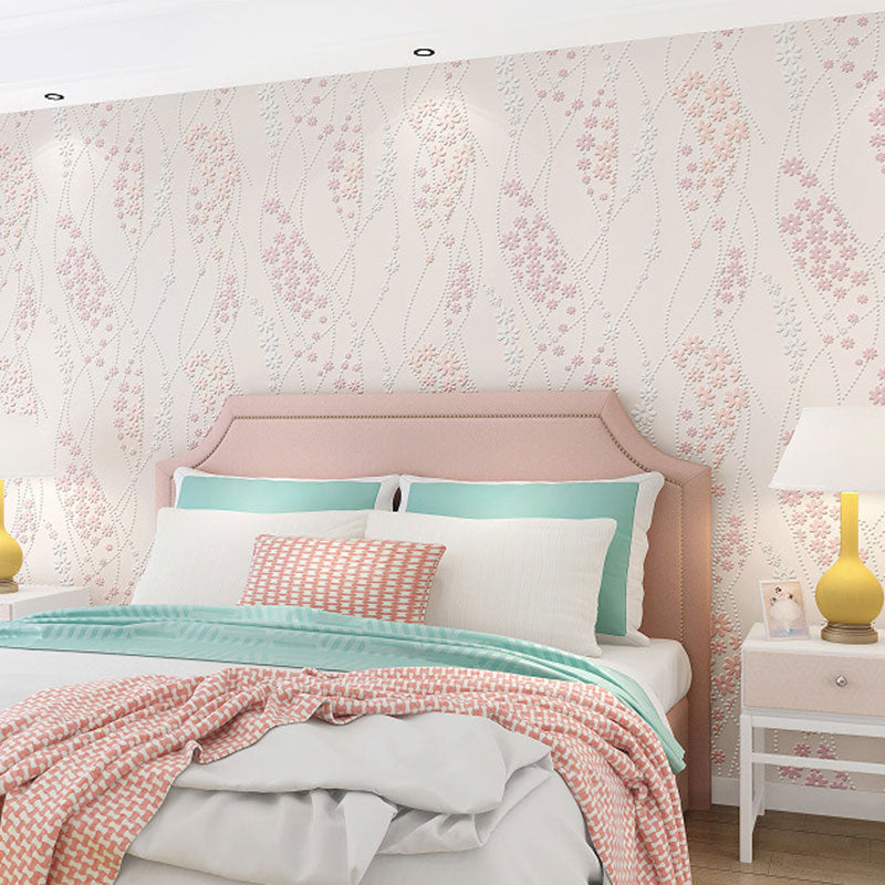 Decorative Non-Pasted Wallpaper Dense Flower Pattern Non-Woven Wall Decor in Pastel Color Light Pink Clearhalo 'Country wall decor' 'Rustic' 'Wallpaper' Wall Decor' 929034