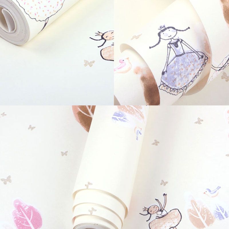 Kid's Room Wallpaper with Soft Color Cartoon Windmill and Tree Pattern, Non-Pasted Clearhalo 'Wall Decor' 'Wallpaper' 929089