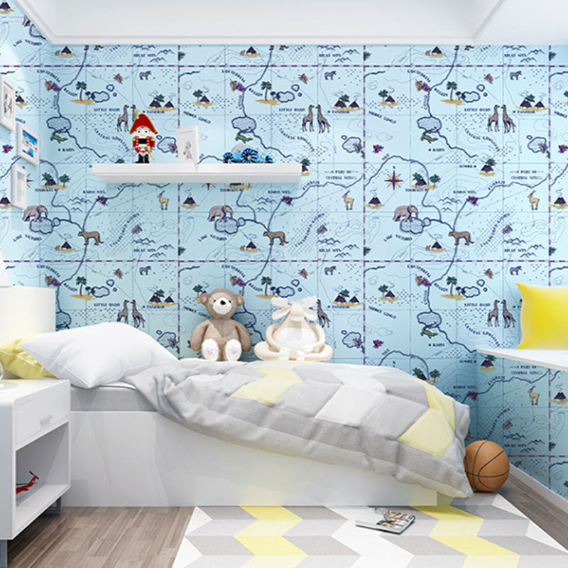 Simple Wallpaper Roll World Map Non-Pasted Wall Decor for Boy and Girl, 20.5" x 33' Light Blue Clearhalo 'Wall Decor' 'Wallpaper' 929150