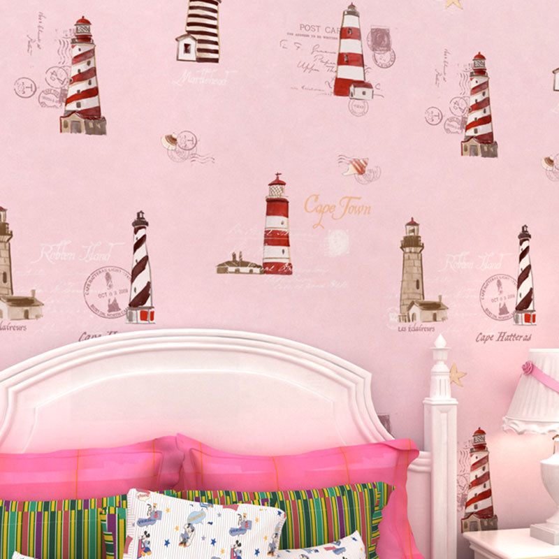 Cute Beacon Non-Pasted Wallpaper for Children's Bedroom, 31-foot x 20.5-inch Light Pink Clearhalo 'Wall Decor' 'Wallpaper' 929176