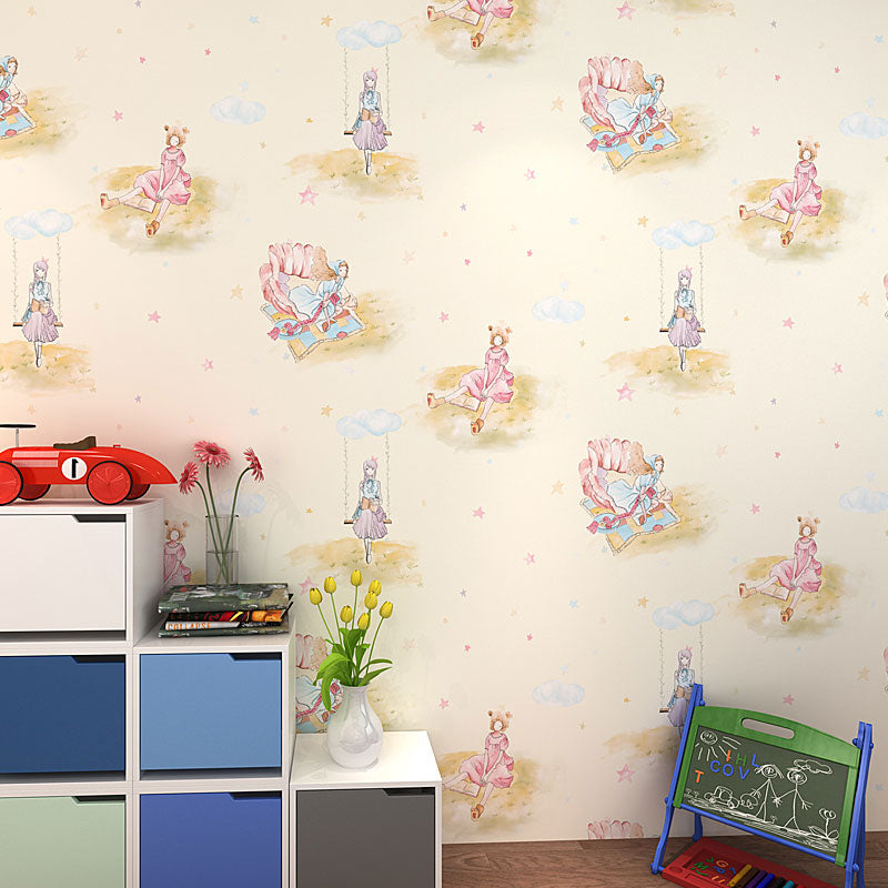 Non-Woven Wall Decor Non-Pasted Cartoon Wallpaper Roll for Girl's Bedroom Clearhalo 'Wall Decor' 'Wallpaper' 929218