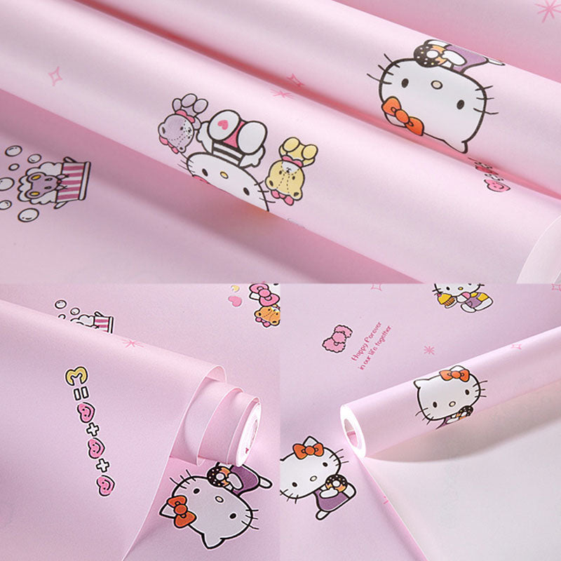 Girl's Wall Covering Romantic Pink Cute Cat Wallpaper Roll, Non-Pasted Purple-Pink Clearhalo 'Wall Decor' 'Wallpaper' 929231