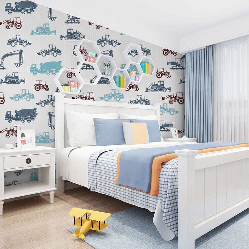 Soft Color Wallpaper Non-Woven Waterproof Cart Wall Covering for Children, 20.5"W x 33'L Blue-Red Clearhalo 'Wall Decor' 'Wallpaper' 929271