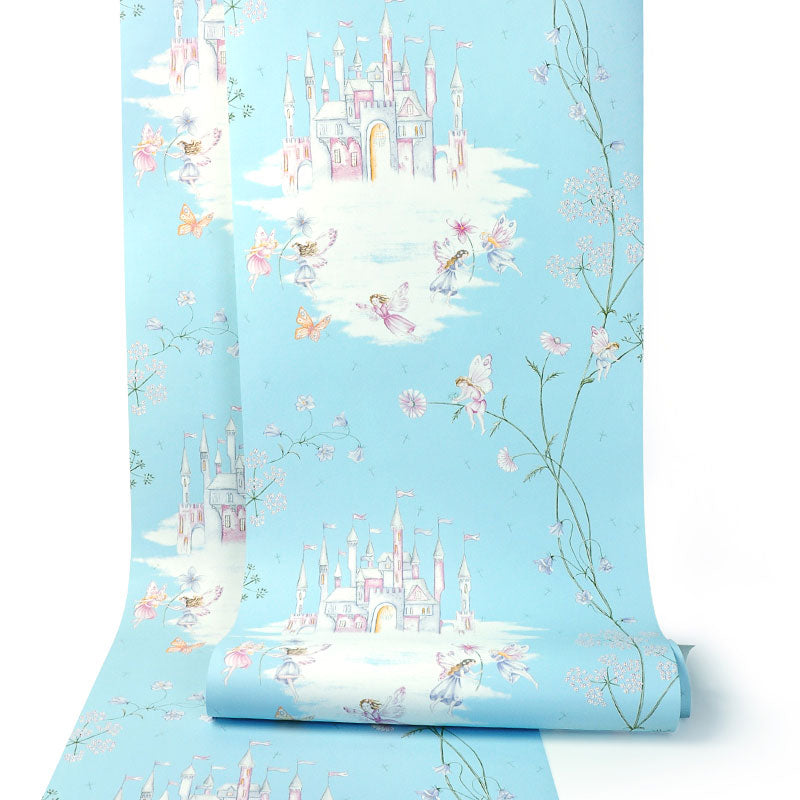 Castle and Flower Non-Pasted Wallpaper Roll, 33-foot x 20.5-inch, Pastel Color Clearhalo 'Wall Decor' 'Wallpaper' 929333
