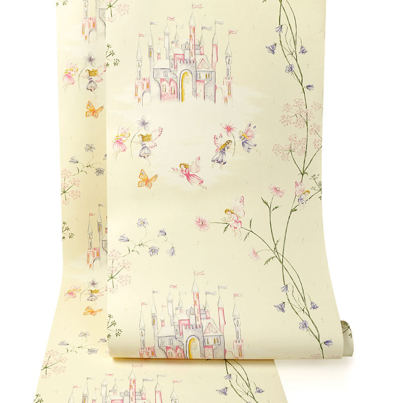 Castle and Flower Non-Pasted Wallpaper Roll, 33-foot x 20.5-inch, Pastel Color Clearhalo 'Wall Decor' 'Wallpaper' 929336