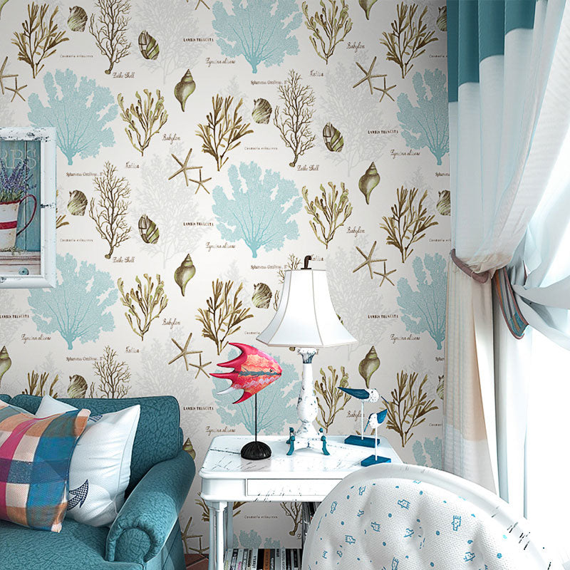 Non-Woven 33' x 20.5" Wallpaper Covering Minimalist Non-Pasted Undersea Plant Wall Decor for Children Clearhalo 'Wall Decor' 'Wallpaper' 929340