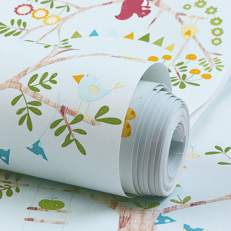 Decorative Non-Pasted Wallpaper Forest and Balloon Non-Woven Wall Decor in Pastel Color for Kid Clearhalo 'Wall Decor' 'Wallpaper' 929369