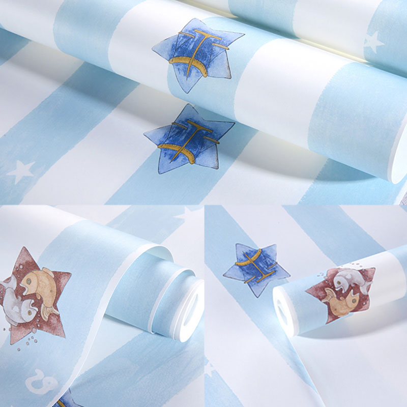 Decorative Soft Color Wallpaper Roll Non-Pasted Star and Fish Wall Covering for Girl, Non-Pasted Clearhalo 'Wall Decor' 'Wallpaper' 929417