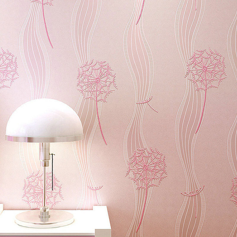 Pastel Color Dandelion Wallpaper 33' x 20.5" Non-Pasted Decorative Wall Covering Light Pink Clearhalo 'Wall Decor' 'Wallpaper' 929484