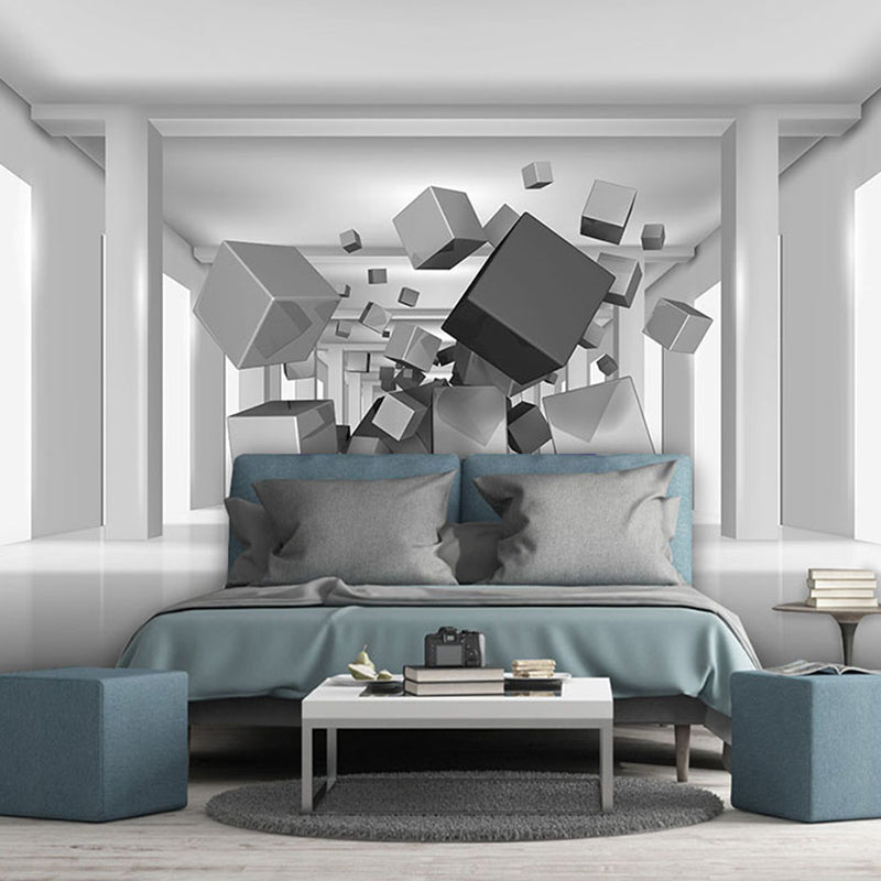 Stain-Resistant Wall Decor 3D Visual Irregular Geometries Custom-Made Contemporary Murals for Living Room Grey Clearhalo 'Wall Decor' 'Wall Mural' 929599