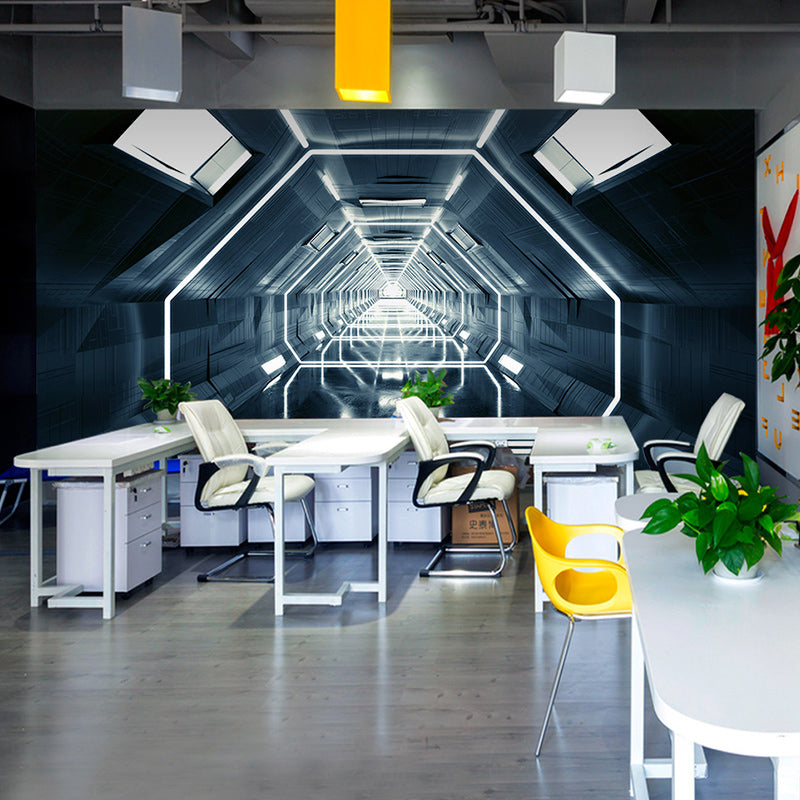 Modern Wall Art for Meeting Room, Black and White 3D Outstretched Tunnel, Made to Measure Clearhalo 'Wall Decor' 'Wall Mural' 929634