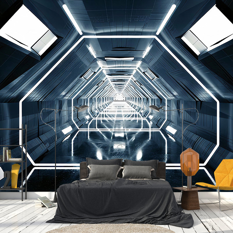 Modern Wall Art for Meeting Room, Black and White 3D Outstretched Tunnel, Made to Measure Clearhalo 'Wall Decor' 'Wall Mural' 929635