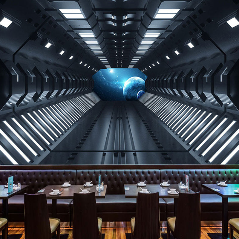 Modern Wall Art for Meeting Room, Black and White 3D Outstretched Tunnel, Made to Measure Dark Blue D Clearhalo 'Wall Decor' 'Wall Mural' 929638