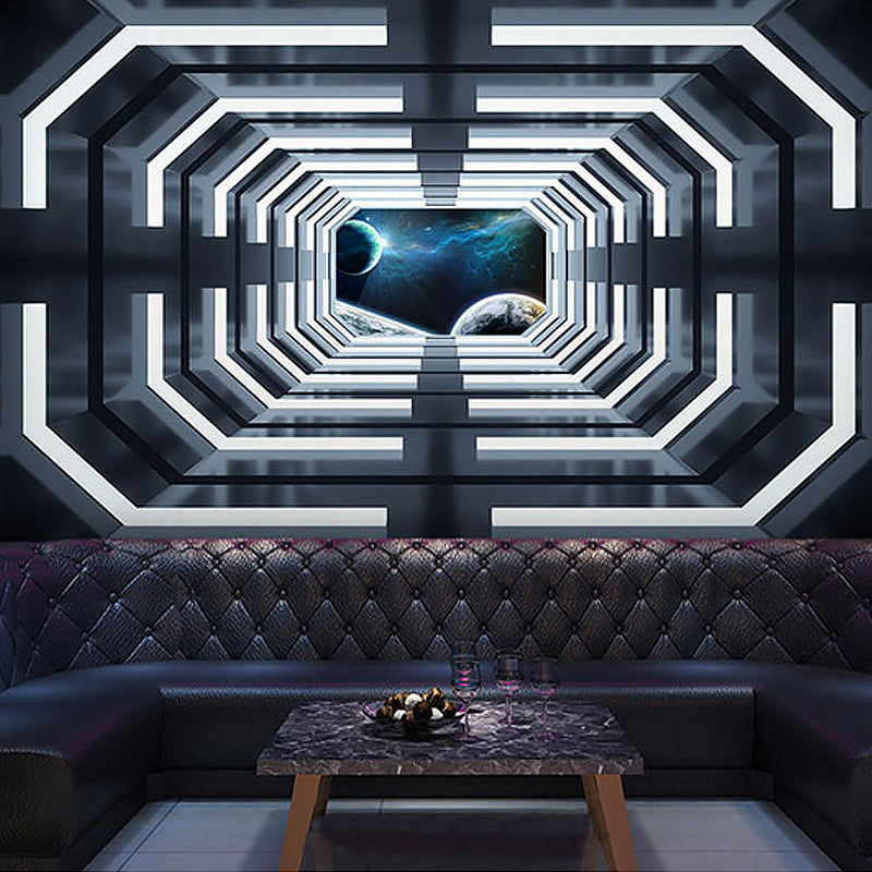 Modern Wall Art for Meeting Room, Black and White 3D Outstretched Tunnel, Made to Measure Clearhalo 'Wall Decor' 'Wall Mural' 929646