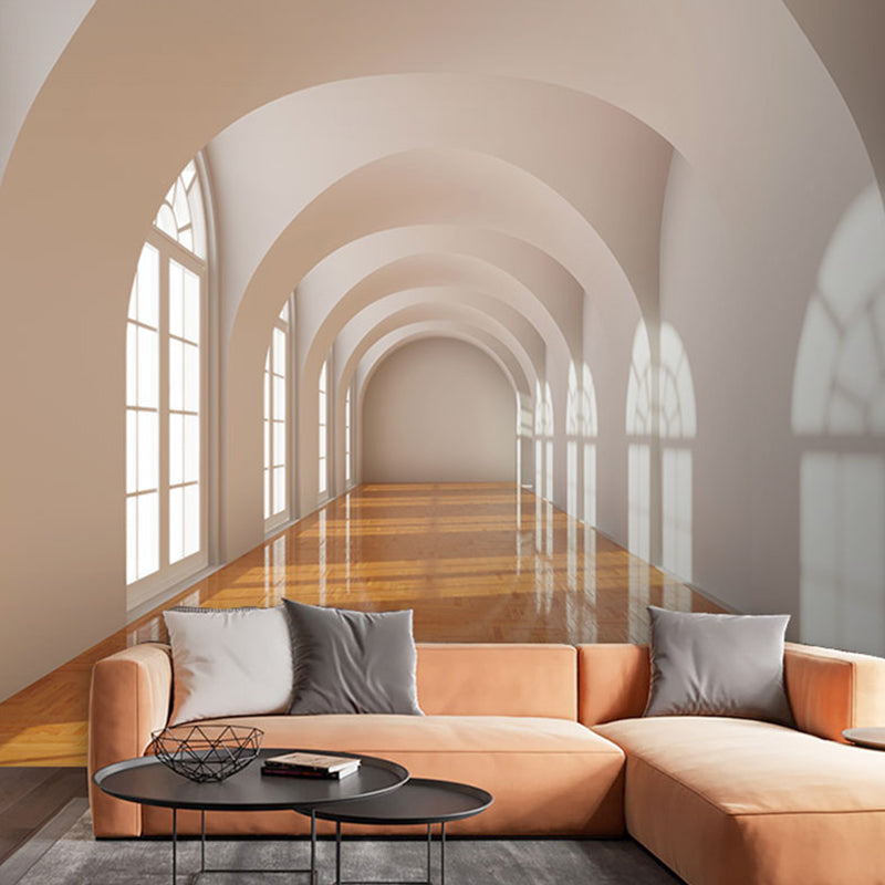 Whole Modern Wall Murals with Light Color 3D Zone and Corridor Wall Art, Customized Size Available Yellow-White Clearhalo 'Wall Decor' 'Wall Mural' 929790