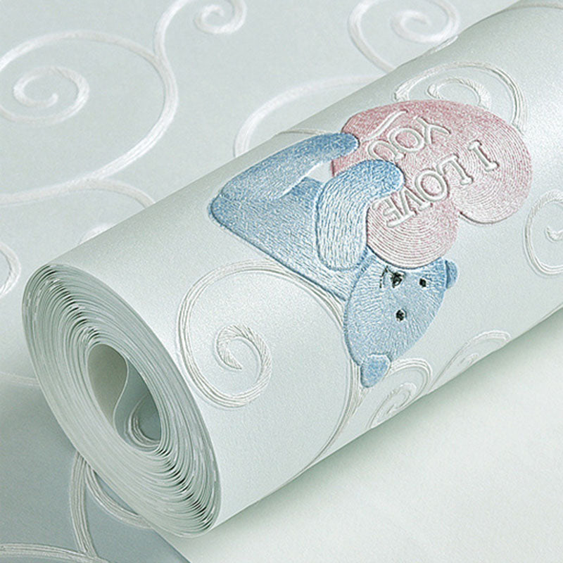 Modern 3D Cartoon Bear Wallpaper Stain-Resistant Non-Pasted Wall Covering, 33'L x 20.5"W Clearhalo 'Wall Decor' 'Wallpaper' 930332