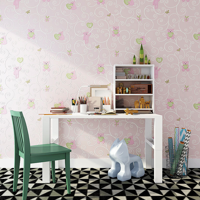 Modern 3D Cartoon Bear Wallpaper Stain-Resistant Non-Pasted Wall Covering, 33'L x 20.5"W Light Pink Clearhalo 'Wall Decor' 'Wallpaper' 930335