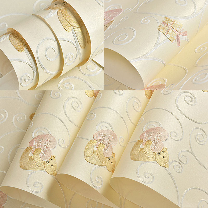 Modern 3D Cartoon Bear Wallpaper Stain-Resistant Non-Pasted Wall Covering, 33'L x 20.5"W Clearhalo 'Wall Decor' 'Wallpaper' 930340