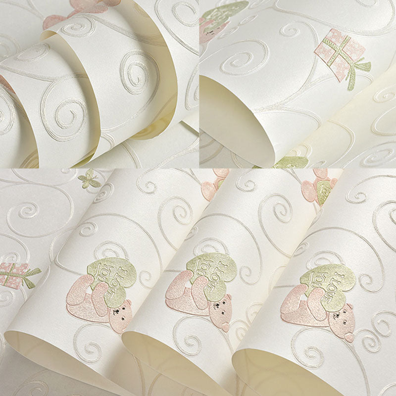 Modern 3D Cartoon Bear Wallpaper Stain-Resistant Non-Pasted Wall Covering, 33'L x 20.5"W Clearhalo 'Wall Decor' 'Wallpaper' 930343