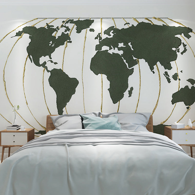 Green Modern Mural Wallpaper Extra Large World Wall Art for Coffee Shop Clearhalo 'Wall Decor' 'Wall Mural' 930948