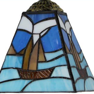 Sailboat Wall Mounted Light 2 Heads Blue Glass Mediterranean Sconce Light Fixture Clearhalo 'Industrial' 'Middle century wall lights' 'Tiffany wall lights' 'Tiffany' 'Wall Lamps & Sconces' 'Wall Lights' Lighting' 93219