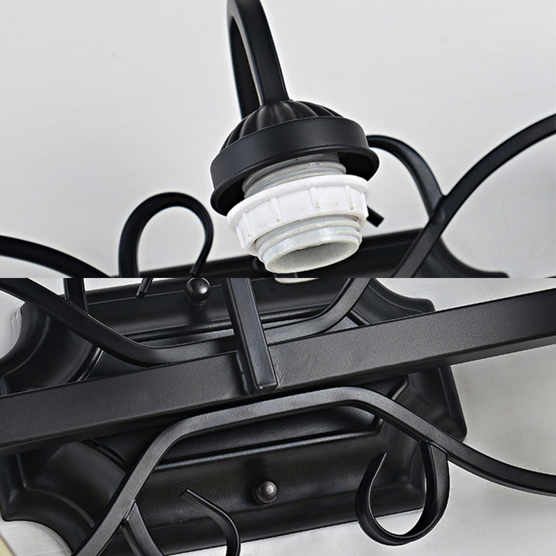 Mediterranean Dome Wall Sconce Light Stained Glass 3 Heads Wall Lighting in Black Finish for Bathroom Clearhalo 'Industrial' 'Middle century wall lights' 'Tiffany wall lights' 'Tiffany' 'Wall Lamps & Sconces' 'Wall Lights' Lighting' 93640