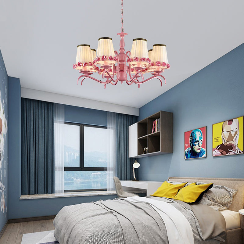 Hotel Fold Tapered Shade Chandelier with Flower Metal 8 Bulbs Modern Pink Hanging Light Clearhalo 'Ceiling Lights' 'Chandeliers' Lighting' options 94616