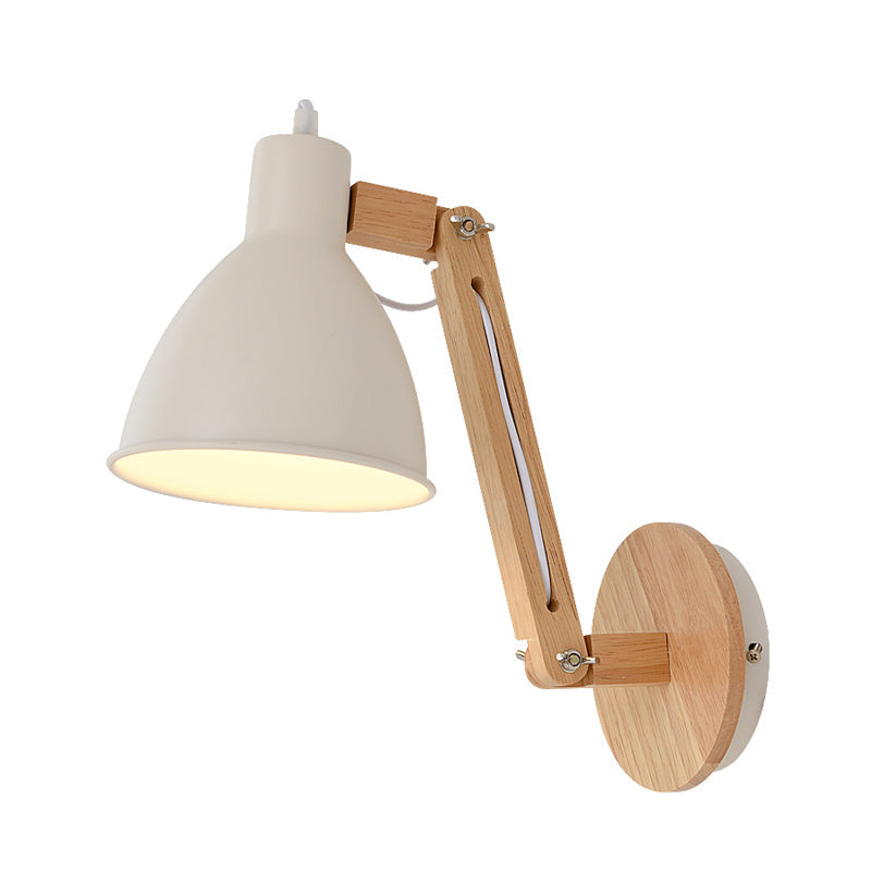 Iron Domed Wall Mounted Lamp Modern 1 Head White/Black Finish Wall Light with Wooden Swing Arm Clearhalo 'Modern wall lights' 'Modern' 'Wall Lamps & Sconces' 'Wall Lights' Lighting' 959999