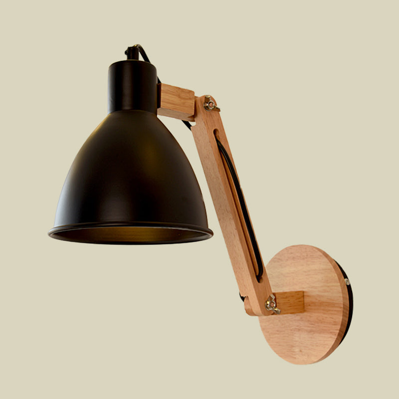 Iron Domed Wall Mounted Lamp Modern 1 Head White/Black Finish Wall Light with Wooden Swing Arm Clearhalo 'Modern wall lights' 'Modern' 'Wall Lamps & Sconces' 'Wall Lights' Lighting' 960004