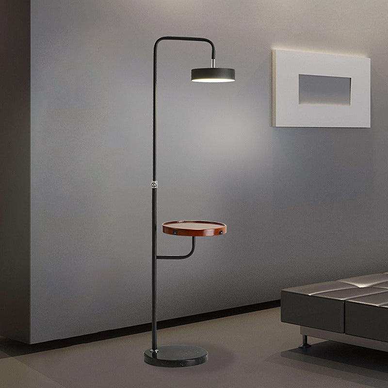 Round Metal Floor Table Lighting Minimalist LED White/Black Standard Lamp with Angled Arm for Bedroom Clearhalo 'Floor Lamps' 'Lamps' Lighting' 960119