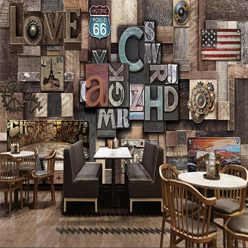 Extra Large Faux Wood Mural Steampunk Novelty Wall Covering in Dark Brown, Custom Size Available Clearhalo 'Wall Decor' 'Wall Mural' 961447