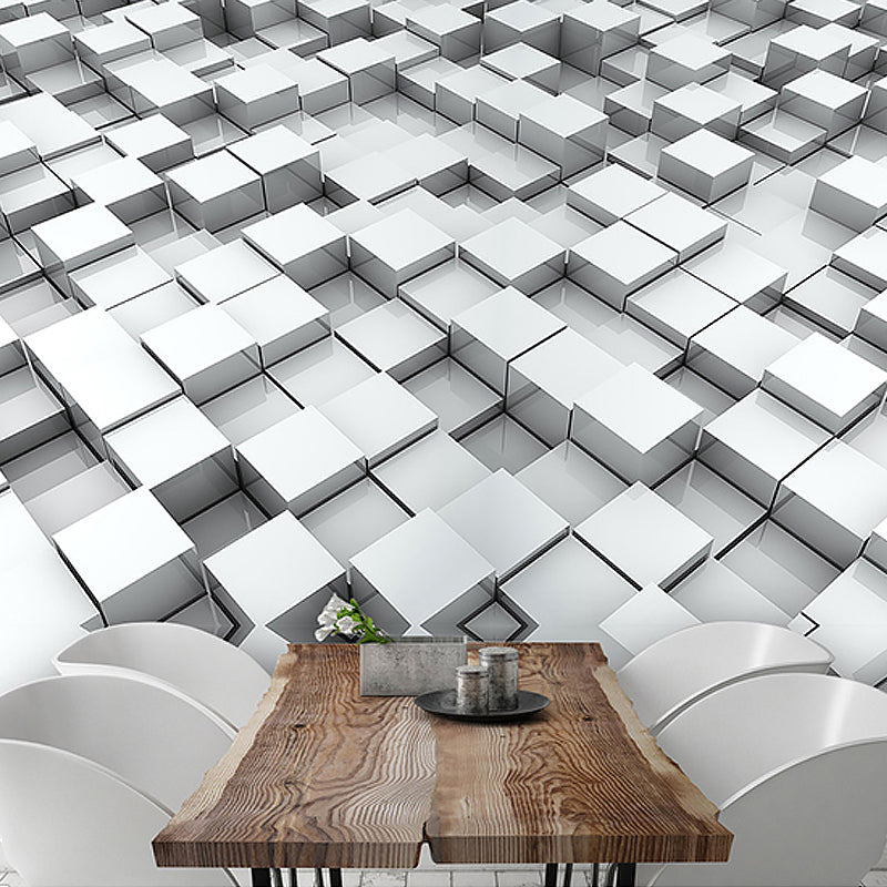 Whole Photo Style Mural Wallpaper with 3D Effect Hexagon in Dark Color for Living Room, Made to Measure Gray-White Clearhalo 'Wall Decor' 'Wall Mural' 961716