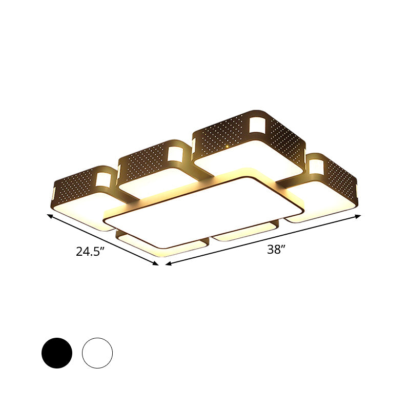 22"/38"/47" W Cube Flush Mount Lamp Modern Acrylic Warm/White Lighting LED Living Room Ceiling Light Fixture in Black/White Clearhalo 'Ceiling Lights' 'Close To Ceiling Lights' 'Close to ceiling' 'Flush mount' Lighting' 961934