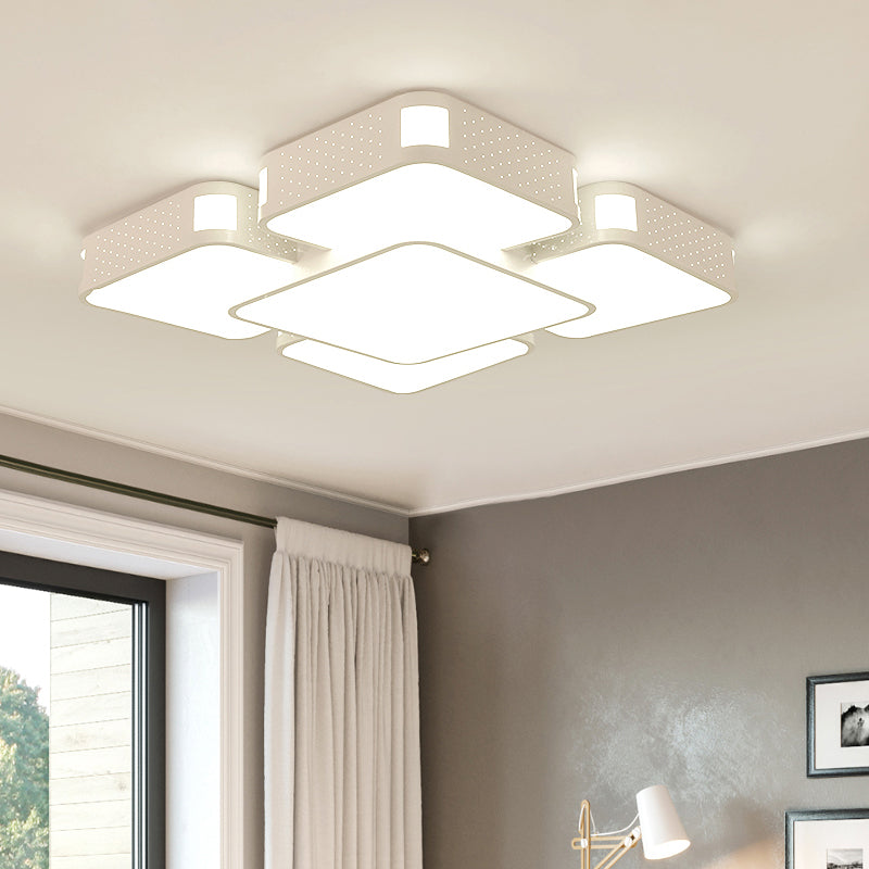22"/38"/47" W Cube Flush Mount Lamp Modern Acrylic Warm/White Lighting LED Living Room Ceiling Light Fixture in Black/White White 22" Clearhalo 'Ceiling Lights' 'Close To Ceiling Lights' 'Close to ceiling' 'Flush mount' Lighting' 961936